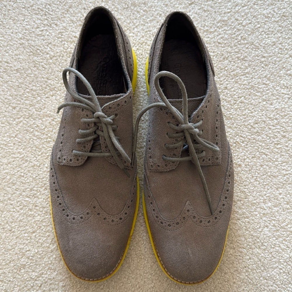 Cole Haan Grand Oxford Grey Suede Leather Neon Wingtip Sneakers Shoes Mens 9